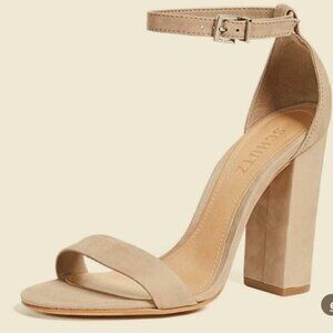 Schutz  Enida Nubuck Leather High Block Heel Sandal Lightwood Size 7.5
